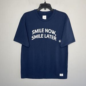 VANS Mens Navy Blue Just Smile Graphic Tee NEW Small S Cotton Logo